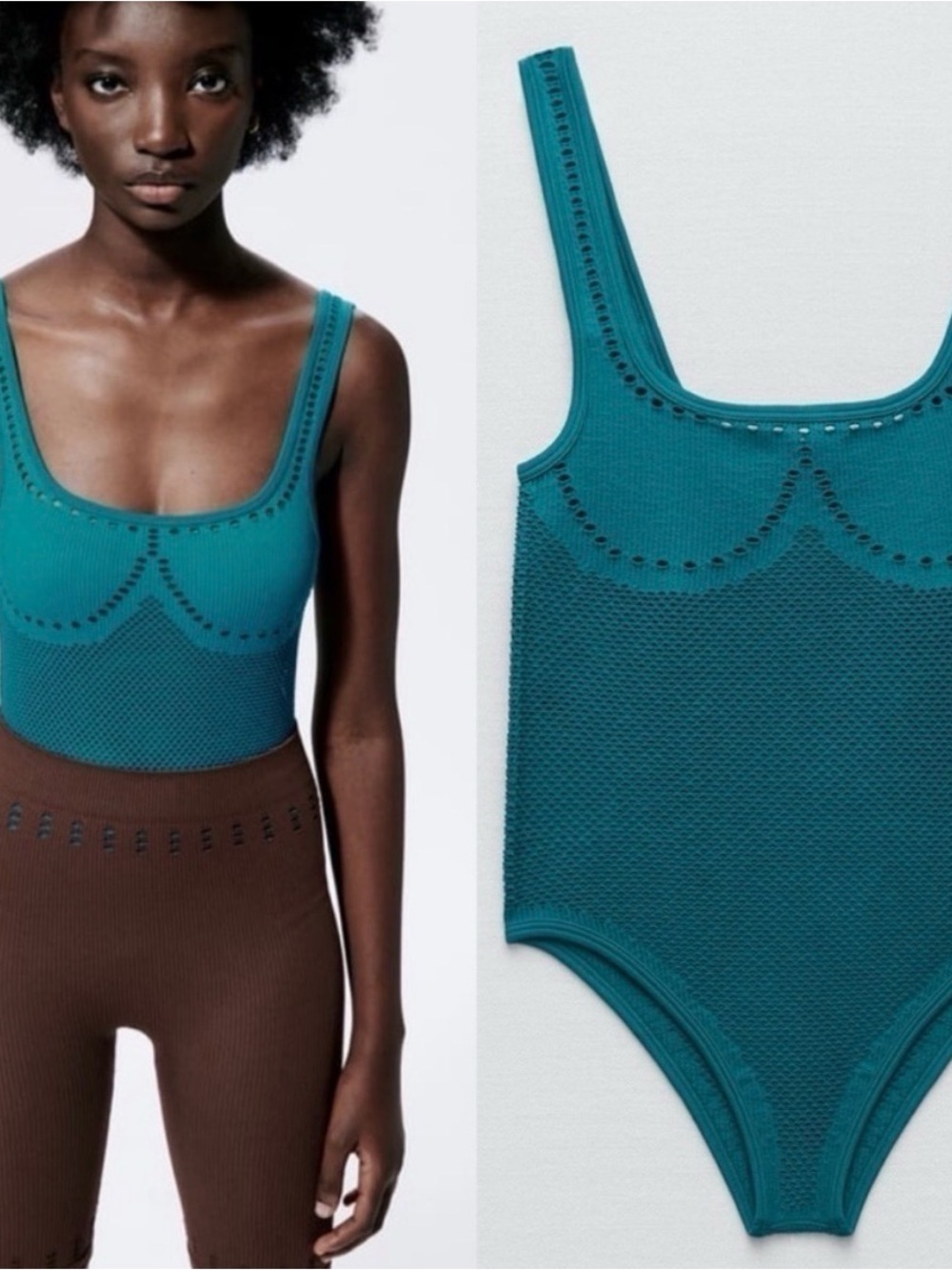 Zara Teal limitless Contour Collections Knit Bodysuit Sz XS/S